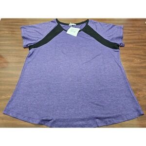 Miss Fortune Womens 3XL Purple Black Top Short Sleeve Colorblock Plus Size Shirt